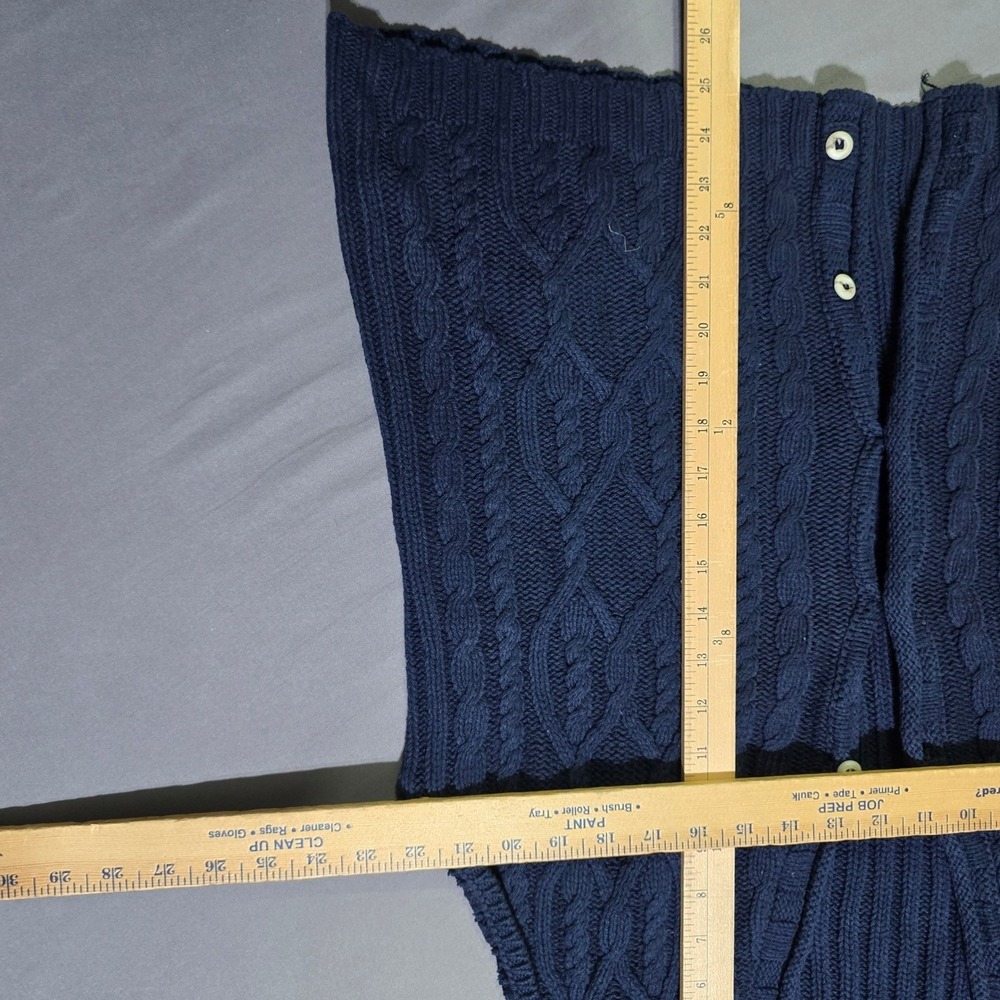 Eddie Bauer Vintage Navy Blue Cable Knit Sweater Vest Button Front Cotton Large - Picture 2 of 4